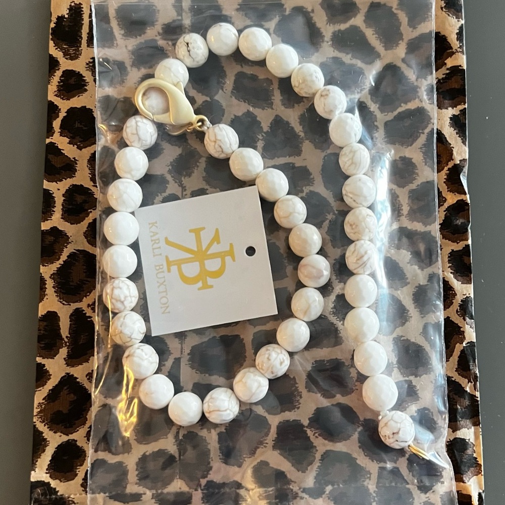 KARLI BUXTON $88 Stone Strand Bead Necklace White Marble NWT - Picture 2 of 7